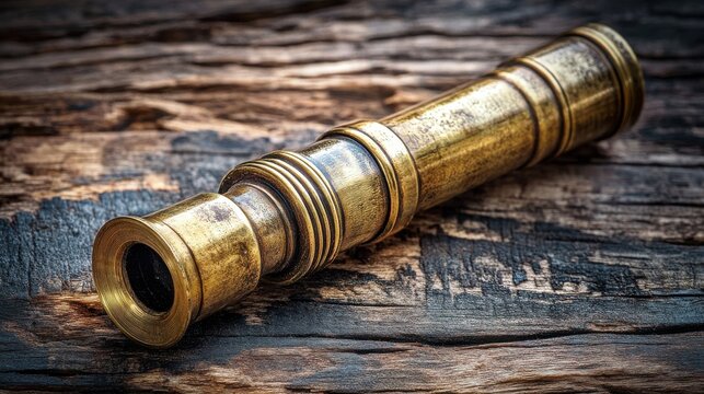 Close up of an antique brass muzzleloader powder measure