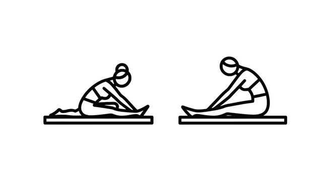 Seated forward bend yoga pose outline icon set for pilates stretching fitness and wellness exercise programs with exercise program