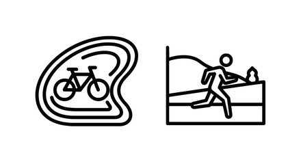 Fototapeta premium Urban activity icons featuring a bicycle lane sign and a person running outdoors in minimalist black line art for fitness transportation and healthy lifestyle