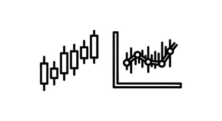 Naklejka premium Data visualization and financial growth chart icon set with stock market candlestick pattern and statistical line graph for business performance monitoring