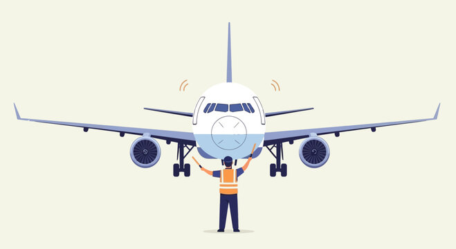 Airplane Ground Crew Illustration &ndash; Aircraft Marshalling Vector Design