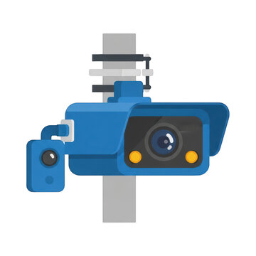 A blue security camera with a motion detector isolated on transparent background