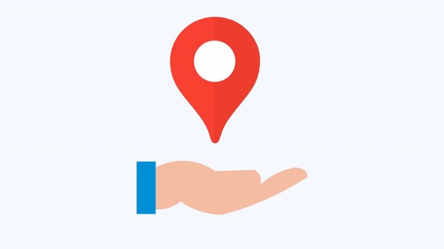 Hand holding a location pin pointer graphic suitable for travel apps, maps, technology websites, and navigation related designs. Perfect for digital projects.