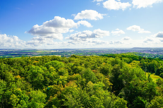 View from the Gotha Civic Tower overlooking the surrounding landscape. The city's observation tower offers a view of nature.
