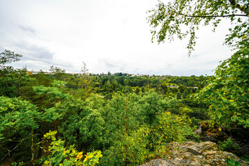 Fototapeta premium View from the Powder Tower near Greiz overlooking the surrounding landscape. The city's old observation tower. 