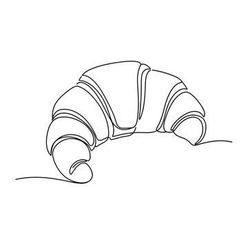 Continuous One Line Drawing of a Fresh Baked Croissant Pastry for Bakery Concept