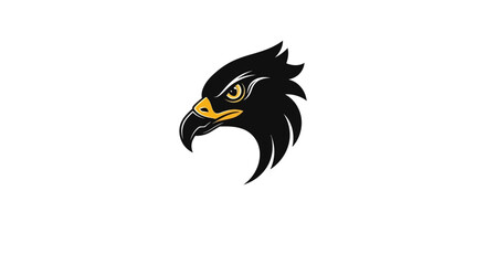 Fototapeta premium Close-up of a black eagle head with a yellow beak on a white background.