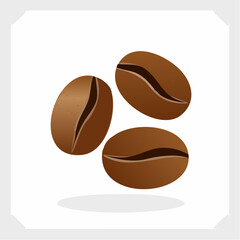 Fototapeta premium Coffee beans on a white background in a simple design showing three beans with clear details of their shape and texture