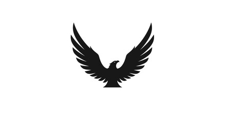 Fototapeta premium Black silhouette of a bird with outstretched wings on a white background.