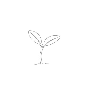 Simple continuous line drawing of a young plant sprout growing from soil