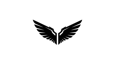 Obraz premium Black silhouette of a stylized pair of wings on a white background.