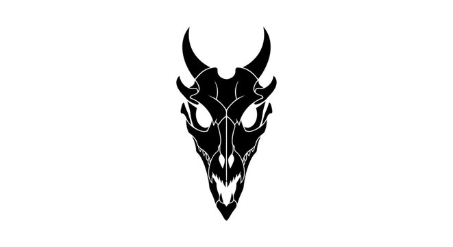 Black silhouette of a horned animal skull on a white background