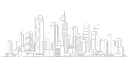 Obraz premium Modern City Skyline with Tall Buildings in Continuous Line Art Drawing Style