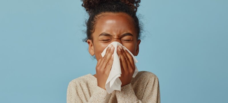 Person with a Runny Nose Blowing into Tissue