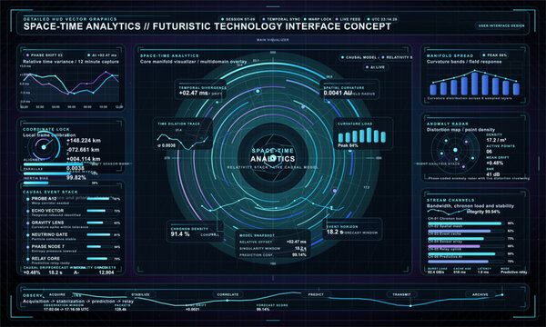 Detailed futuristic technology interface concept featuring space-time
