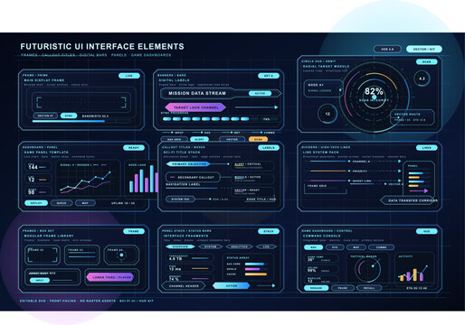A comprehensive collection of futuristic UI interface elements