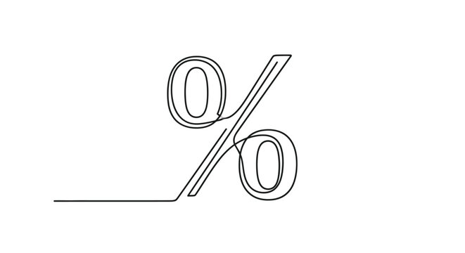 Continuous line art illustration of a percent sign icon for marketing and finance