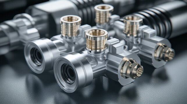 Metallic Coaxial Cable Splitter Components Close Up