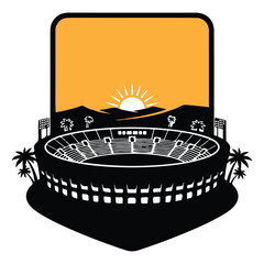 Fototapeta premium black and white sports stadium with sunset isolated on transparent background