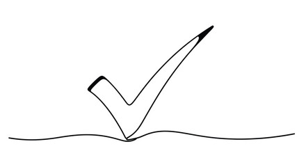 Continuous line drawing of a check mark symbol for success and approval © Line Home
