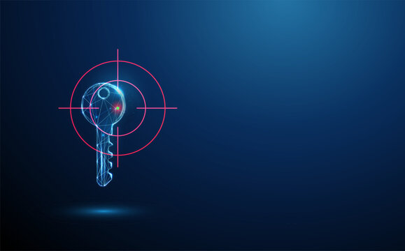 3d blue digital key inside target crosshair Targeted access control, precise authentication, security focus, identity verification, controlled entry, cybersecurity targeting concept