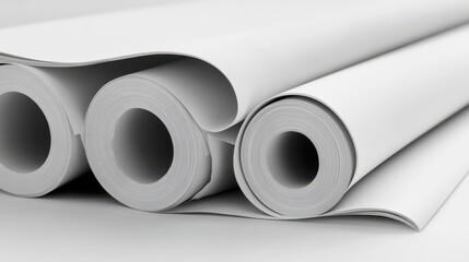 Fototapeta premium Rolled white paper sheets closeup in grayscale