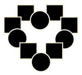 Template collage with ten frame photos. Moodboard pictures album grid for scrapbooking. Vintage style mood board layout. Isolated on white background. Copy space for your text and photo