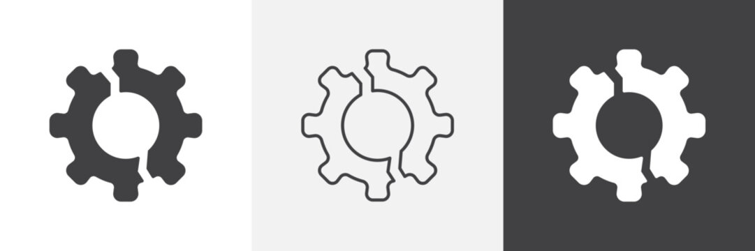 Broken gear icon element for design projects and web designs