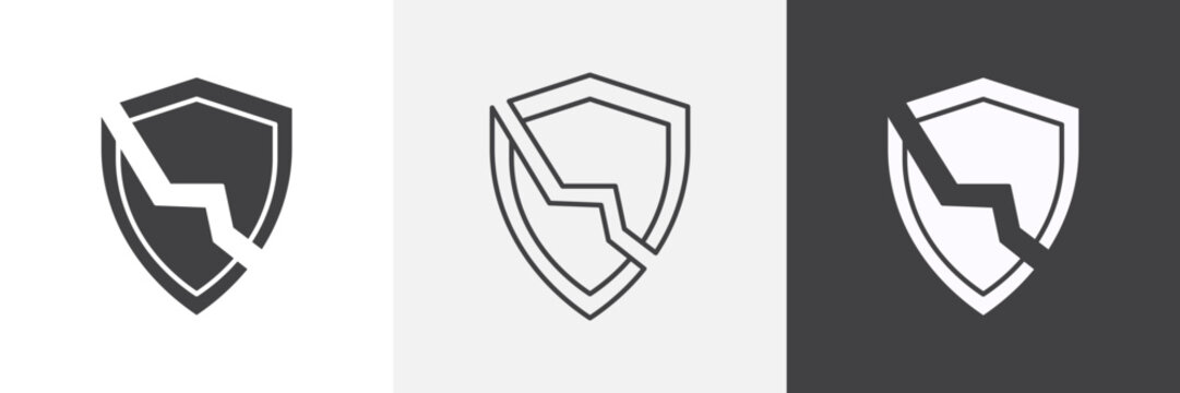Broken shield icon element for design projects and web designs
