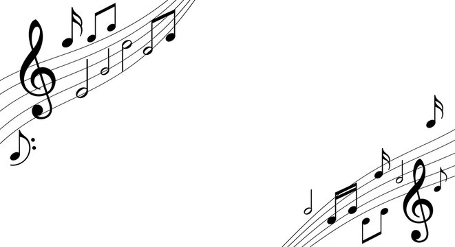 Musical notes border with treble clef and curved staff lines