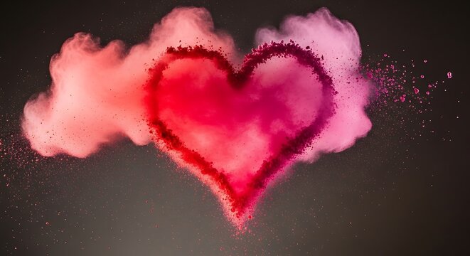 A pink heart on fire with smoke and flames