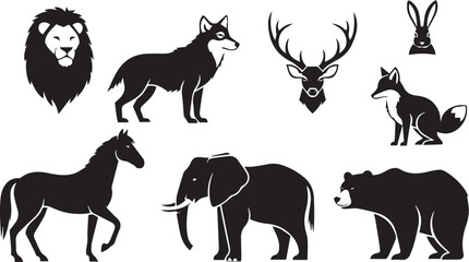 Naklejka premium Wild animals silhouettes collection set with horse deer goat dog and other animals vector illustration