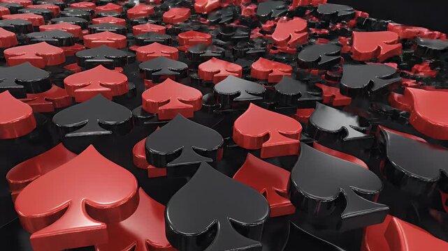A field of red and black spade playing card symbols in a 3D render