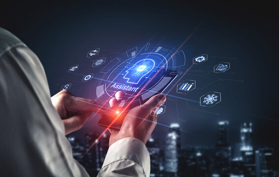 Futuristic AI assistant with autonomous agent capabilities, AI natural language understanding, and seamless business workflow AI integration. AI for modern productivity and tech solutions. Corpus