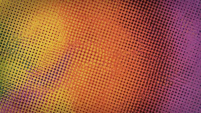 Vibrant abstract background featuring a dynamic halftone dot pattern with smooth color shifts and gradients.