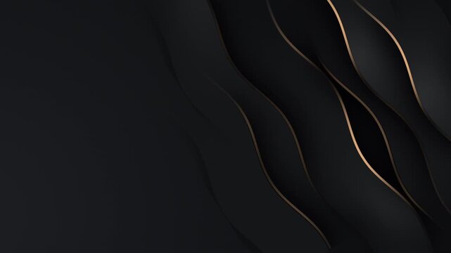 Elegant luxury abstract background with layered dark waves and smooth golden lines on deep blue gradient. Asymmetric composition with clean copy space. Seamless loop, soft motion, premium business 