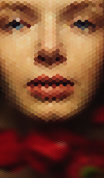 Abstract hexagonal mosaic pixelated face with futuristic beauty concept