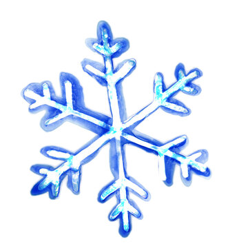 Watercolor blue snowflake art isolated on white background