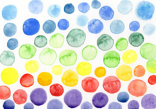 Abstract watercolor art with colorful rainbow dots and circles
