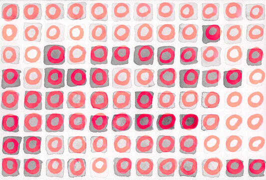 Abstract watercolor pattern of red circles on textured background