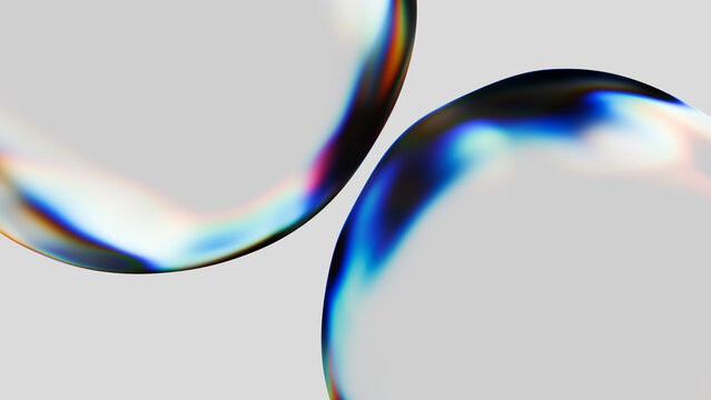Abstract 3d rendering of colorful glossy bubbles on bright background