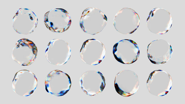 3d rendering of glossy glass bubbles with reflection and refraction