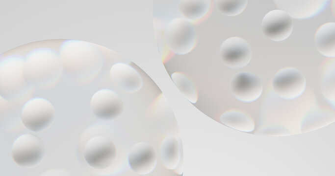 Abstract 3d rendering of transparent glass spheres with geometric pattern