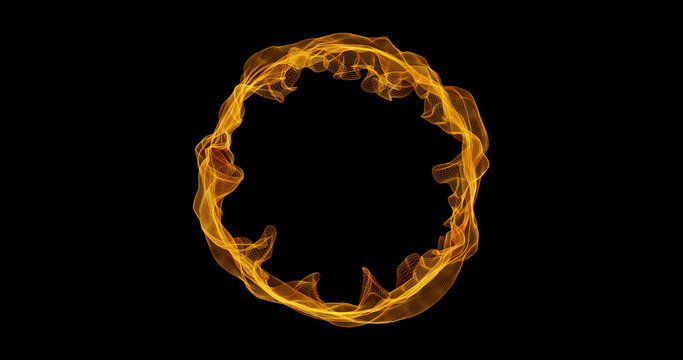 Glowing orange 3d wireframe circle with dynamic ripple effect