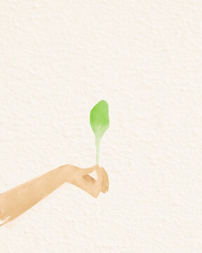 Minimalistic illustration of hand holding sprouting plant symbolizing hope
