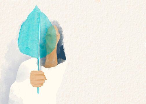 Abstract illustration of person holding leaf for protection and boundaries