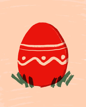 Simple illustrated decorated red easter egg with copy space