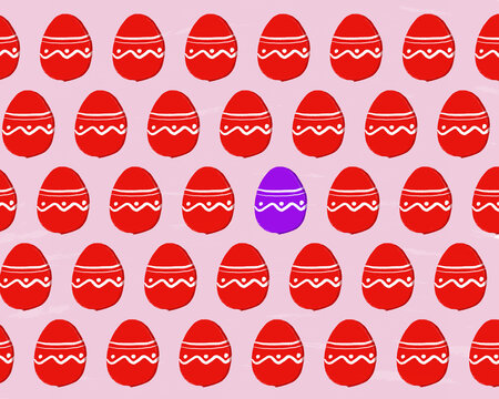 Pattern of decorated Easter eggs with one different egg illustration