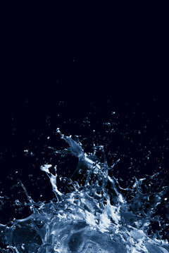 Blue water splash in motion with 3d effect and copy space
