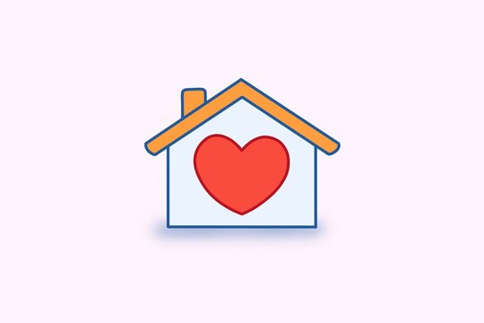 Minimalistic house icon with heart symbol on pastel background